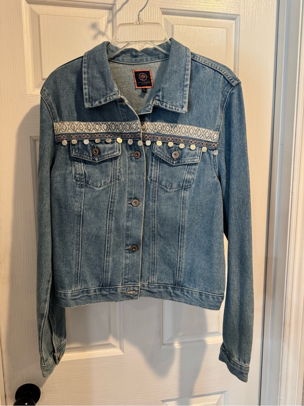 Light Blue Embroidered Trim Denim Jacket